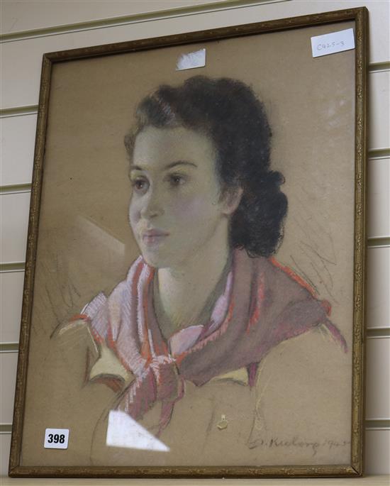 D. Keeling, pastel, Portrait of a young lady, signed and dated 1945, 50 x 40cm